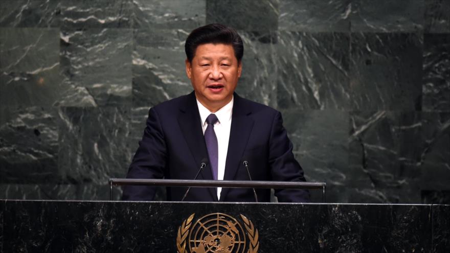 El presidente de China, Xi Jinping, ofrece un discurso en el marco de la 70ª sesión de la Asamblea General de las Naciones Unidas (AGNU) en Nueva York, Estados Unidos. 26 de septiembre de 2015.
