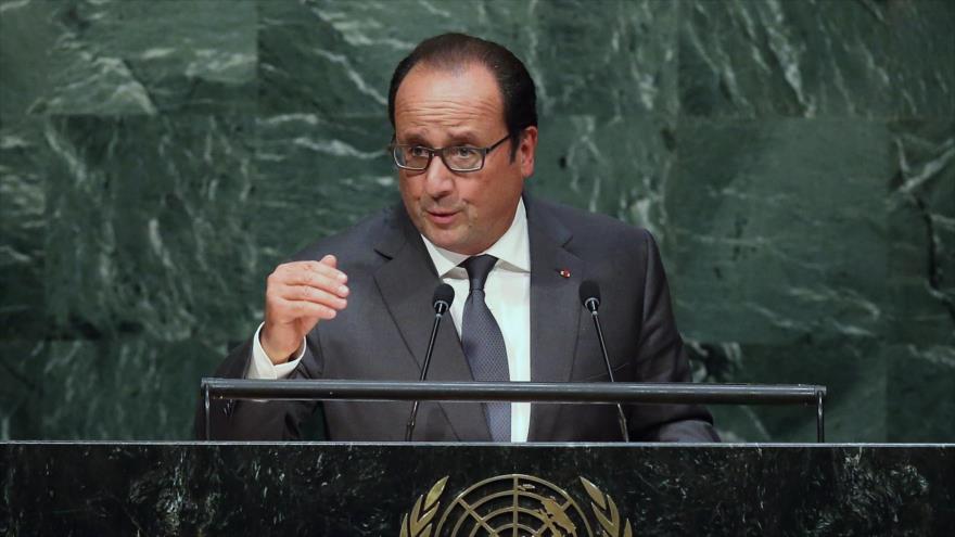 El presidente de Francia, François Hollande, ofrece un discurso en el marco de la 70ª sesión de la Asamblea General de las Naciones Unidas (AGNU) en Nueva York, Estados Unidos. 28 de septiembre de 2015.
