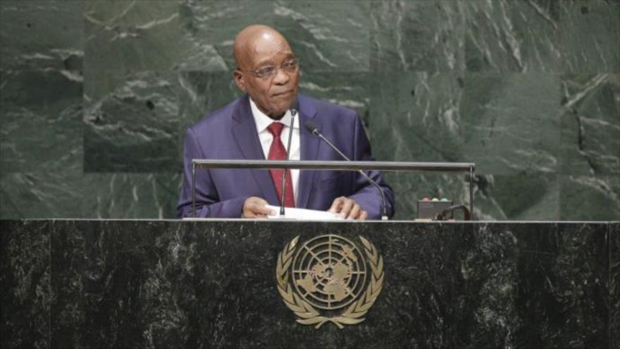 El presidente sudafricano, Jacob Zuma , durante la 70ª sesión de la Asamblea General de las Naciones Unidas (AGNU) en Nueva York (EE.UU.). 28 de septiembre de 2015