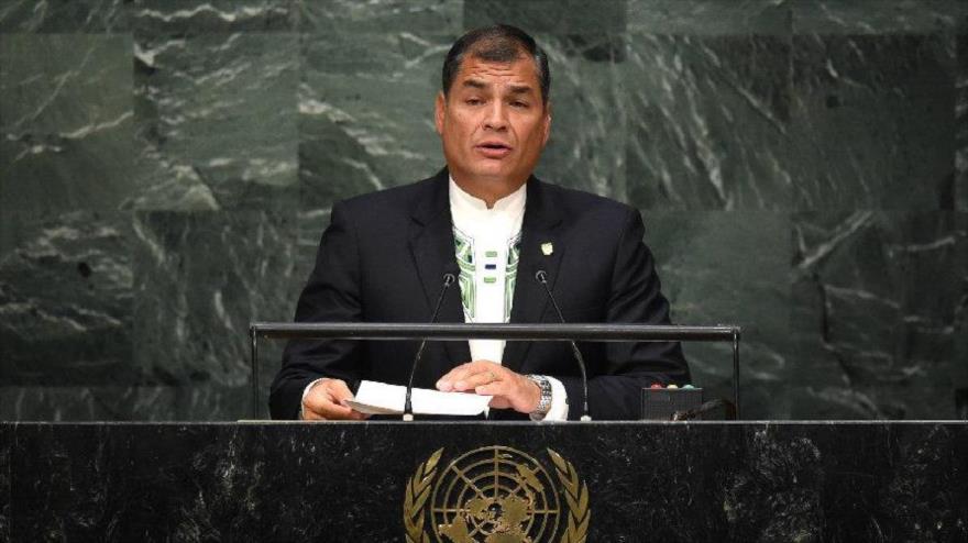 El presidente de Ecuador, Rafael Correa, ante la Asamblea General de las Naciones Unidas (AGNU), en Nueva York.