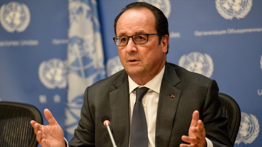 El presidente de Francia, François Hollande, durante una conferencia de prensa al margen de la 70ª sesión de la Asamblea General de las Naciones Unidas (AGNU) en Nueva York, EE.UU. 28 de septiembre de 2015.