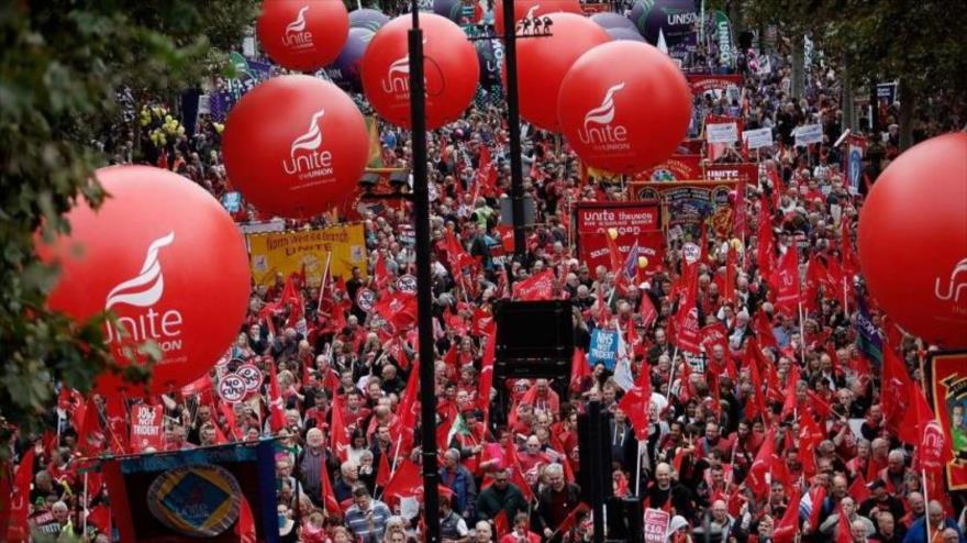 Una marcha organizada por el Trade Union Congress (TUC), la central sindical del Reino Unido, para protestar las medidas de austeridad del Gobierno.