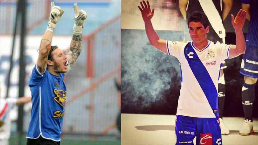 Los futbolistas argentinos Cristian Campestrini (izq) y Matías Alustiza.