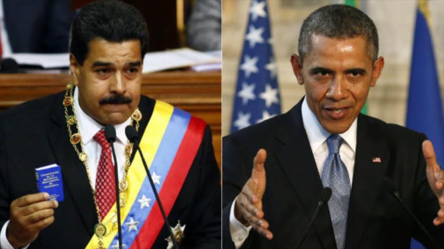 El presidente de Venezuela, Nicolás Maduro (izqda.), y su par estadounidense, Barack Obama.