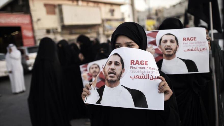 Una protesta en Baréin en solidaridad con el clérigo chií Sheij Ali Salman, líder del principal partido opositor Al-Wefaq, encarcelado por el régimen de Al Jalifa.
