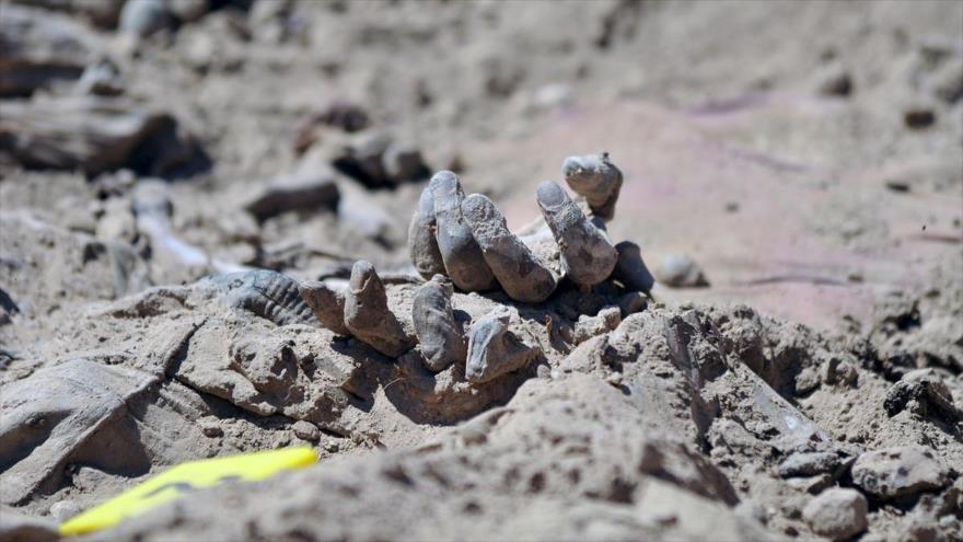 Las manos atadas de un cadáver encontrado en una fosa común en Irak.