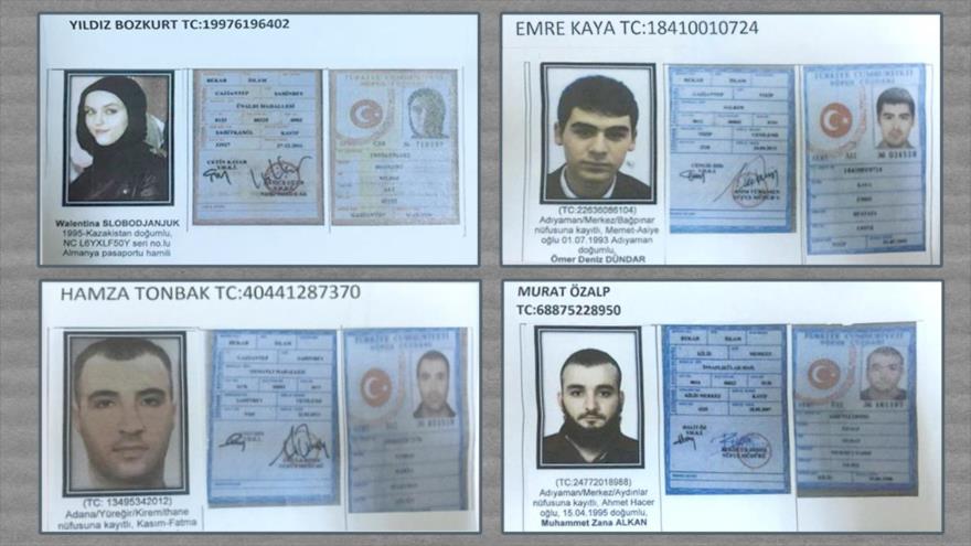 Pasaportes falsificados de cuatro presuntos elementos del grupo takfirí EIIL (Daesh, en árabe) perseguidos por la Policía de Turquía. 