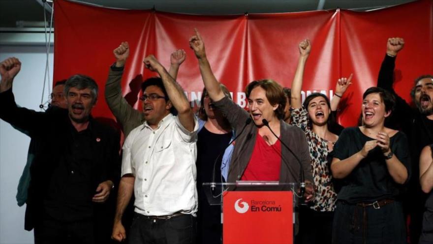 Ada Colau celebra los resultados de las elecciones municipales del 24-M.