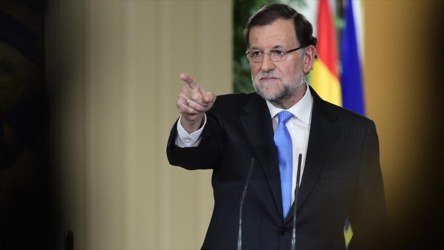 El presidente del Gobierno español, Mariano Rajoy, durante una conferencia de prensa en el Palacio de la Moncloa, en Madrid (capital).