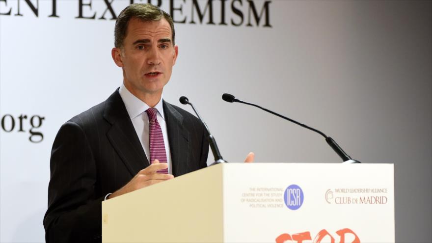El rey español, Felipe VI, ofrece discurso en la conferencia internacional “Madrid+10 sobre Prevención y Lucha contra el Extremismo Violento”, celebrada en la capital española, 27 de octubre de 2015.