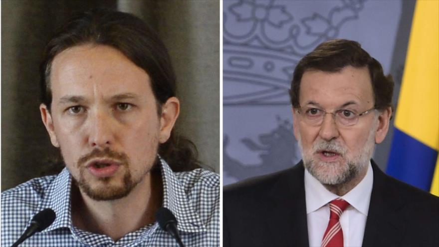 El presidente del Gobierno español, Mariano Rajoy (derecha) y el secretario general de Podemos, Pablo Iglesias (izquierda).