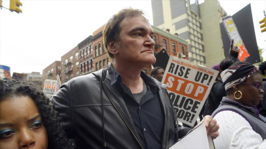 El director estadounidense Quentin Tarantino en la manifestación celebrada en Nueva York (noreste de EE.UU.) contra la brutalidad policial.