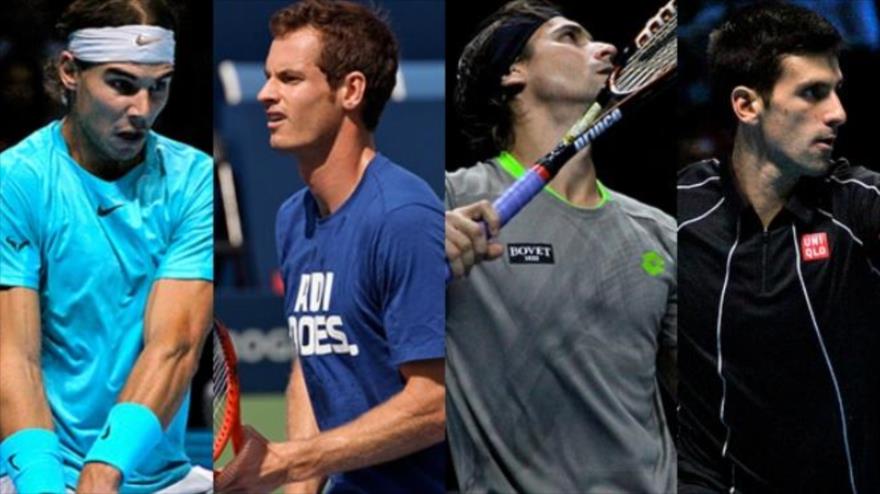 De izquierda a derecha, los tenistas Rafael Nadal, Andy Murray, David Ferrer y Novak Djokovic.