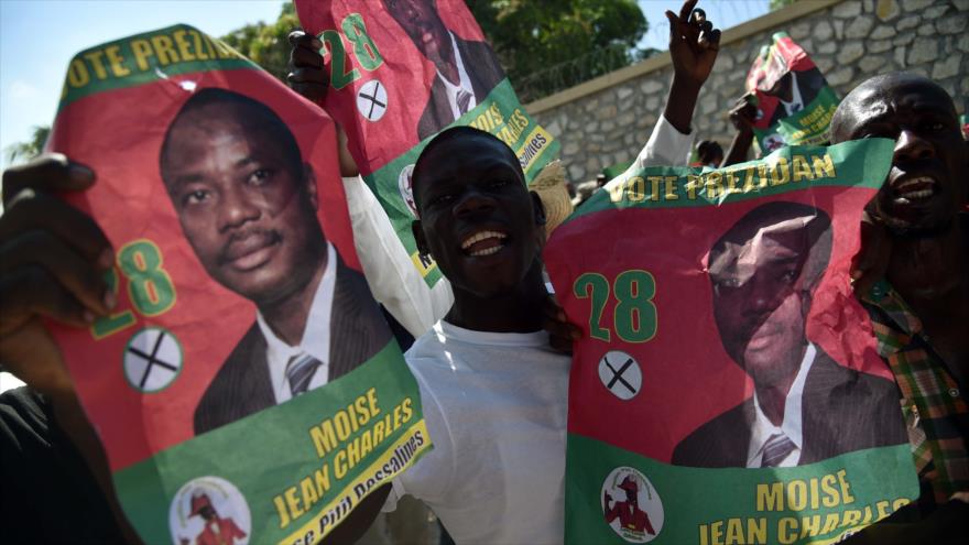 Una protesta de partidarios del candidato a las presidenciales de Haití, Jean Charles Moise, en Puerto Príncipe, capital del país.