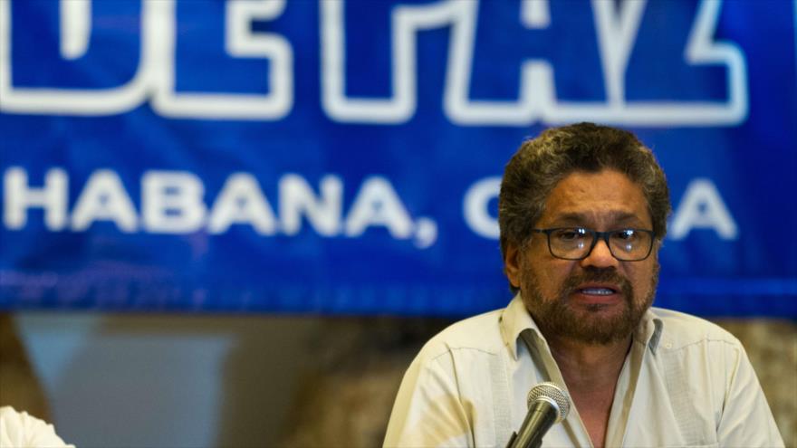 El jefe negociador de las Fuerzas Armadas Revolucionarias de Colombia (FARC), Iván Márquez, durante una conferencia de prensa en La Habana, Cuba. 17 de octubre de 2015