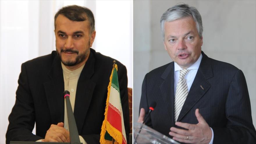 El vicecanciller iraní para Asuntos Árabes y Africanos, Husein Amir Abdolahian (izqda.) y el canciller belga, Didier Reynders.