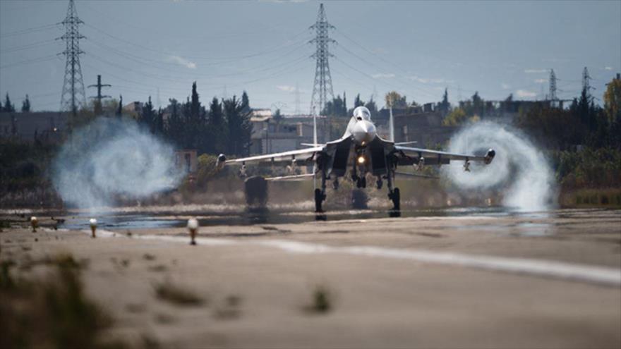 Caza ruso desplegado en la base aérea de Hmeymim, situada en la ciudad de Latakia, oeste de Siria.
