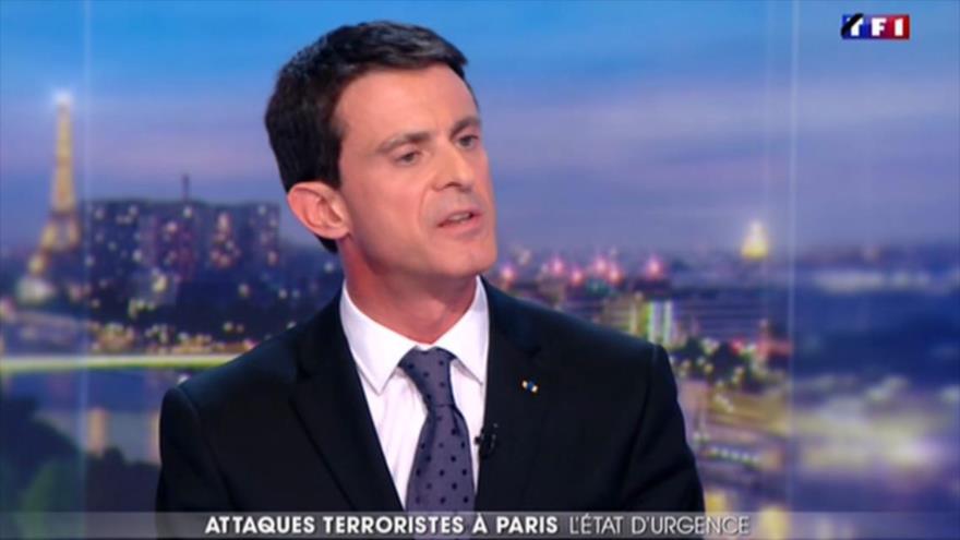 El primer ministro galo, Manuel Valls, durante su intervención en la cadena francesa TF1. 14 de noviembre de 2015