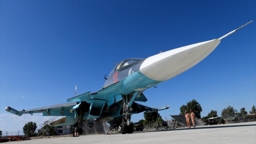 Caza ruso desplegado en la base aérea de Hmeymim, situada en la ciudad de Latakia, oeste de Siria.