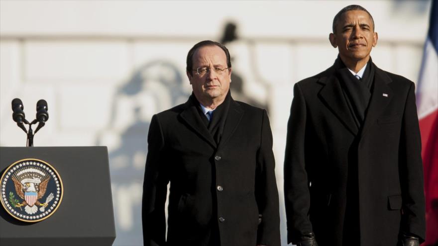 El presidente de EE.UU., Barack Obama (dcha.), y su homólogo francés, François Hollande.