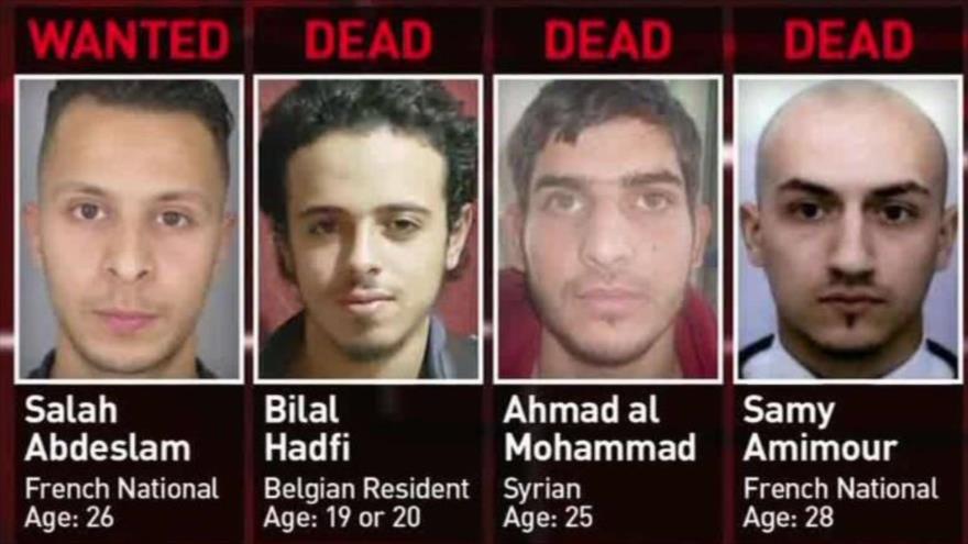 Cuatro de los sospechosos atacantes o terroristas implicados en los atentados de París (Francia).