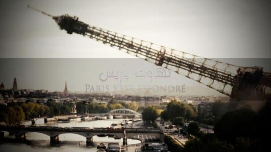 Una imagen producida por ordenador muestra la caída de la Terre Eiffel en un video de Daesh, difundido el 21 de noviembre de 2015.