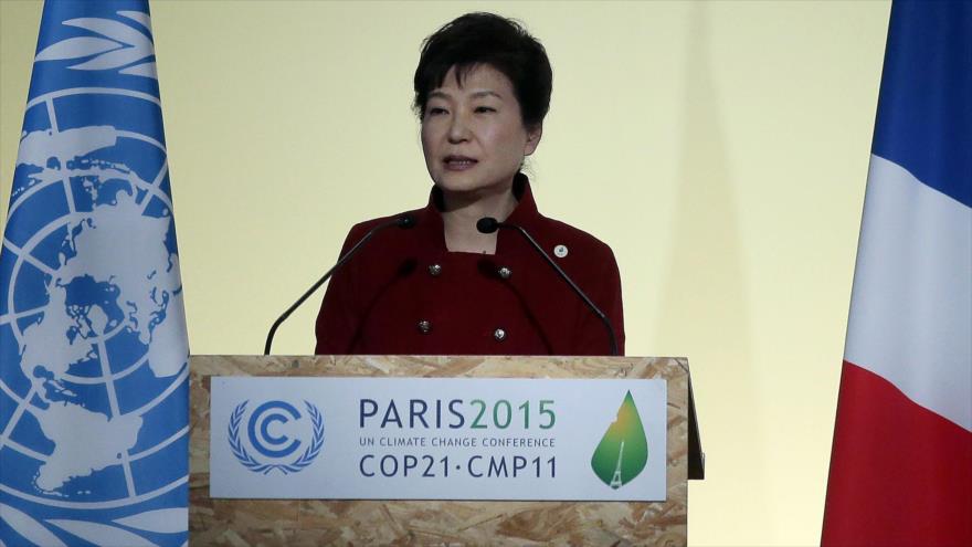 Park Geun-Hye, presidenta de Corea de Sur, en la XXI Conferencia Internacional sobre el Cambio Climático (COP21) en París, capital gala. 30 de noviembre de 2015