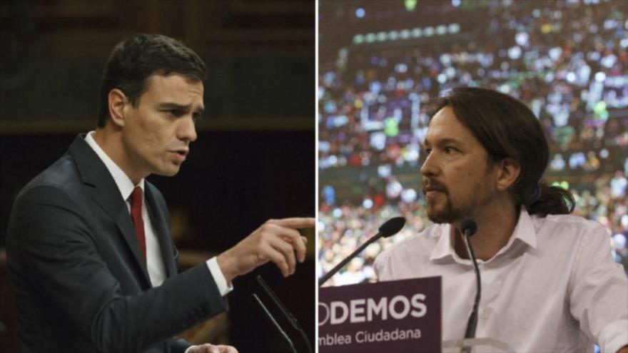El candidato socialista a la presidencia del Gobierno de España, Pedro Sánchez (izda.), y el de Podemos, Pablo Iglesias.