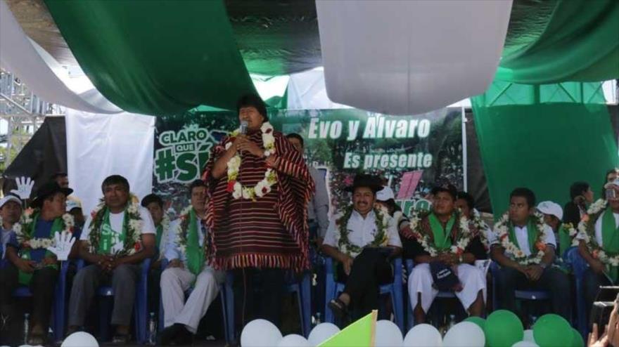 El presidente de Bolivia, Evo Morales, en un acto de la campaña para el referendo en el que se determinará su postulación o no en las elecciones generales de diciembre de 2019.