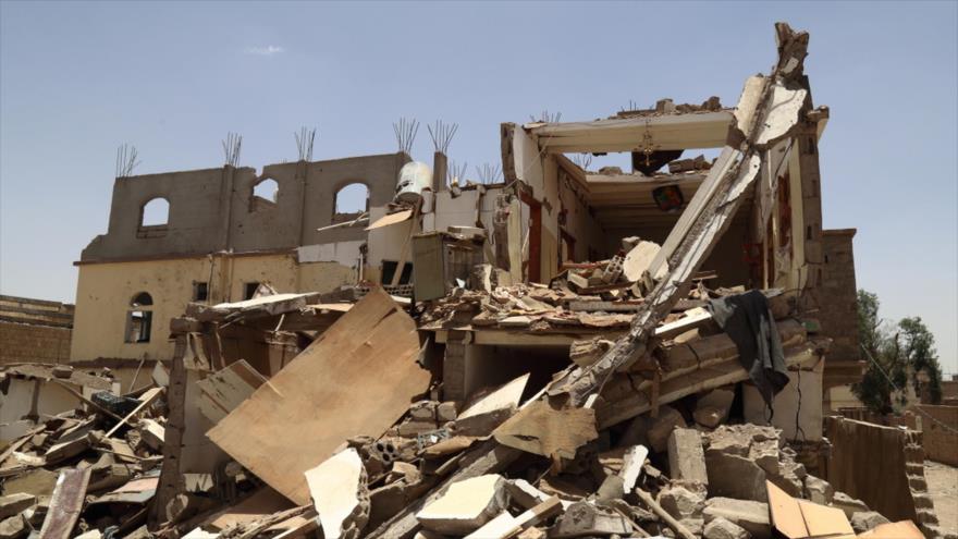 Destrucciones generadas por bombardeos saudíes en Saada, en el noroeste de Yemen.