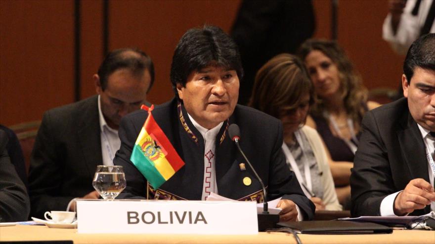 El presidente de Bolivia, Evo Morales, durante su intervención en la la 49° Cumbre de Jefas y Jefes de Estado del Mercado Común del Sur (Mercosur), 21 de diciembre de 2015.