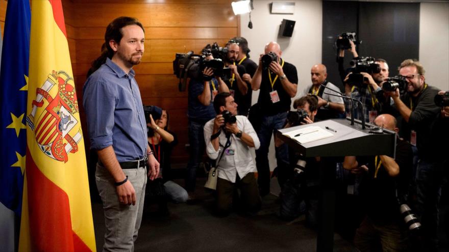 El secretario general de Podemos, Pablo Iglesias, en la sala de prensa de La Moncloa, en Madrid, 30 de octubre de 2015.