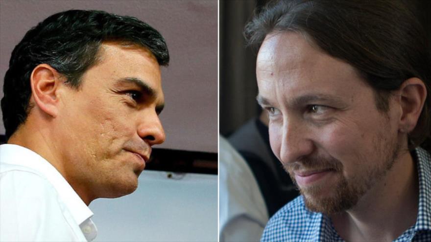 Los líderes de Podemos y PSOE, Pablo Iglesias (dcha.) y Pedro Sánchez, respectivamente.