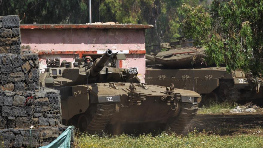 Tanque israelí Merkava durante un ejercicio militar del régimen de Israel.
