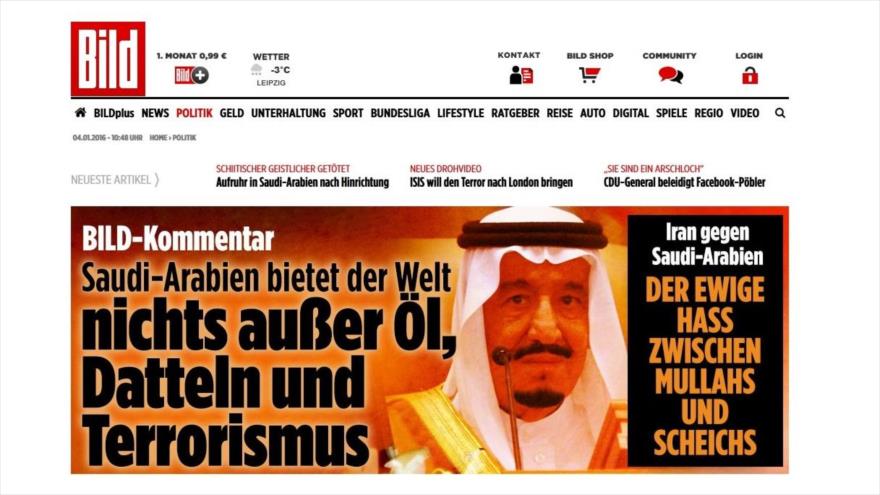 El diario alemán Bild denuncia políticas saudíes en Oriente Medio y en todo el mundo, 4 de enero de 2016.