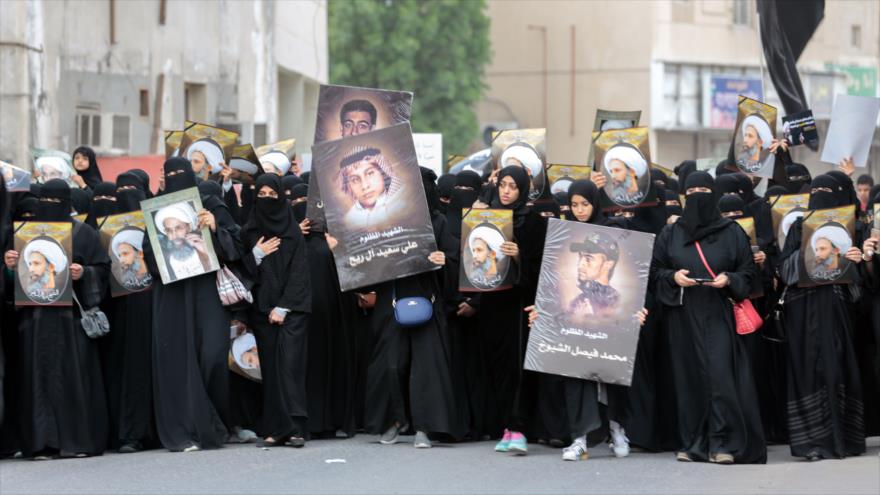 Mujeres en la ciudad de Al-Qatif condenan la ejecución del sheij Al-Nimr, 8 de enero de 2016.
