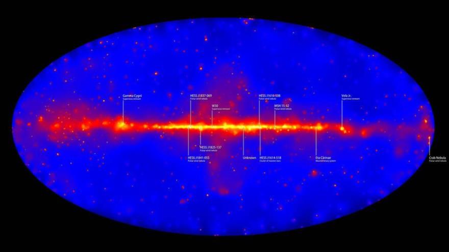 Esta imagen es la primera en mostrar todo el cielo a energías de 50.000 millones a 2 billones de electronvoltios.