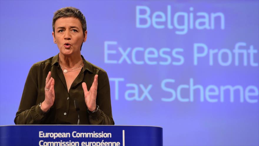 La comisaria europea de Competencia, Margrethe Vestager, en una conferencia de prensa, 11 de enero de 2016.