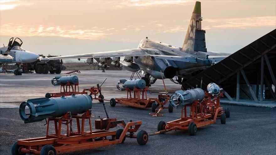 Cazas rusos desplegados en la base aérea de Hmeymim, situada en la ciudad de Latakia, oeste de Siria.