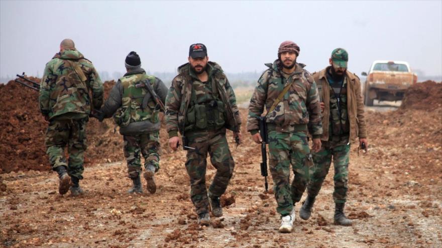 Soldados del Ejército sirio en la provincia de Alpeo, en el noroeste de Siria.