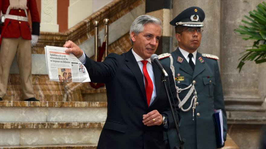 Vicepresidente de Bolivia, Álvaro García Linera, durante una conferencia de prensa en La Paz (sede del Gobierno boliviano), 27 de enero de 2016.
