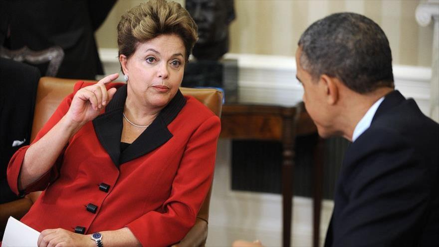 La presidenta de Brasil, Dilma Rousseff, y su par estadounidense, Barack Obama, en una reunión en la Casa Blanca (EE.UU.), 9 abril de 2012.