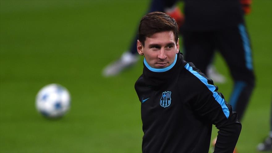 Lionel Messi en un entrenamiento de su equipo FC Barcelona.