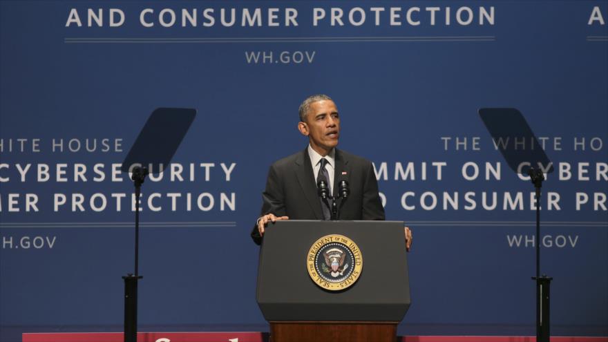 Barack Obama, presidente de EE.UU., habla en la cumbre de Ciberseguridad y la Protección de los Consumidores en Palo Alto, California, 13 de febrero de 2015.