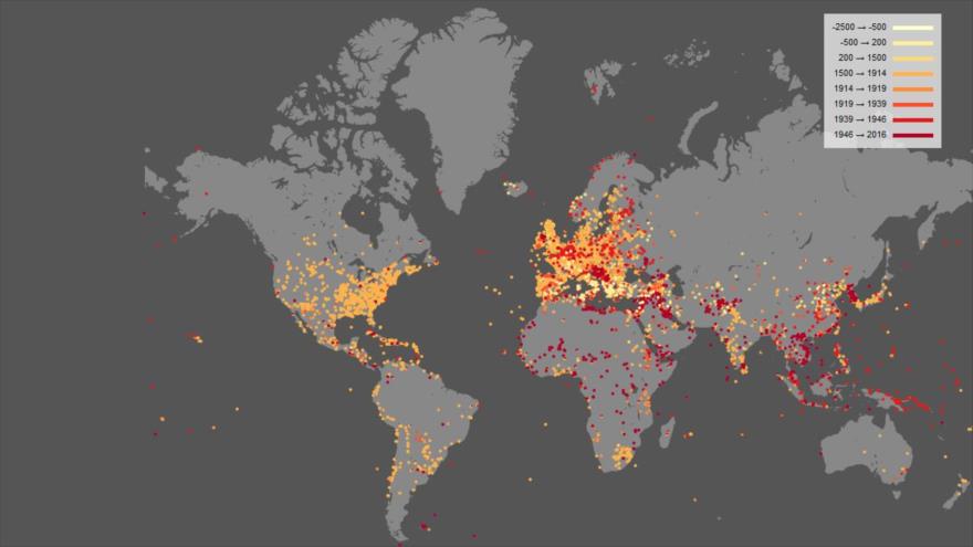 Todas las batallas del mundo reunidas en un mapa. 