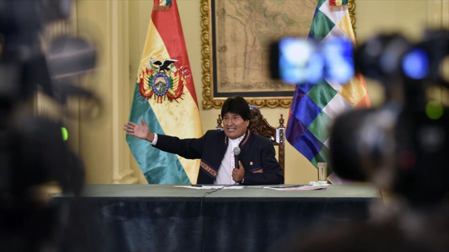 El presidente de Bolivia, Evo Morales, durante una conferencia de prensa en el Palacio Quemado, sede presidencial en la ciudad de La Paz, 24 de febrero de 2016.