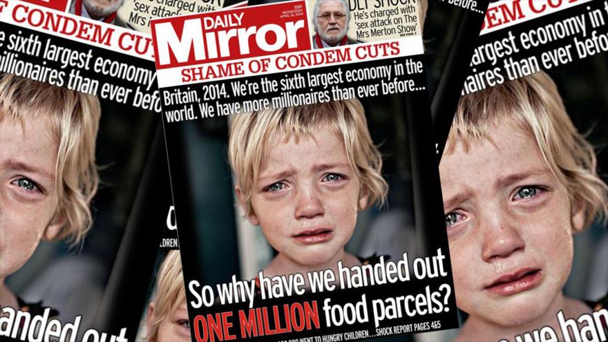 Imagen de la edición del diario británico Daily Mirror donde se crítica la existencia de pobreza en el país.