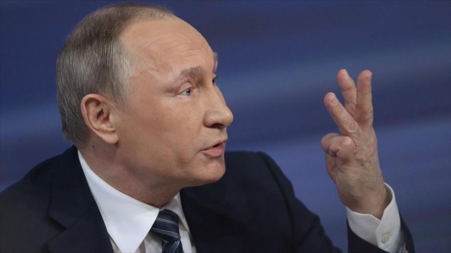 El presidente ruso, Vladimir Putin, durante su conferencia de prensa anual en Moscú, 17 de diciembre del 2015.