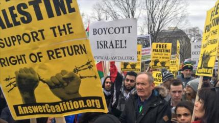 Manifestantes propalestinos protestan fuera de la conferencia de AIPAC en EEUU