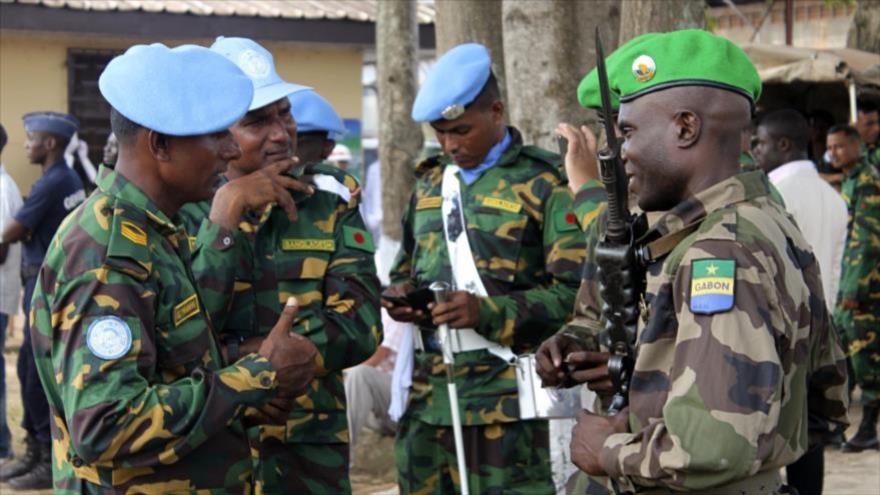 Fuerzas de mantenimiento de paz de las Naciones Unidas (cascos azules) en República Centroafricana.